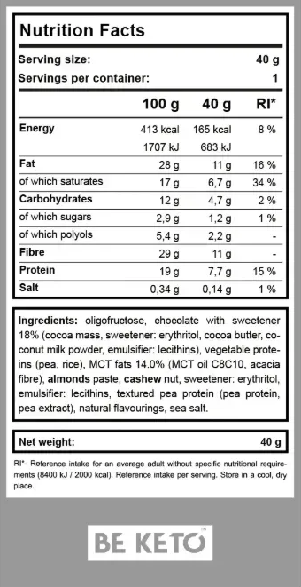 Baton Keto – Ciocolata cu Caramel Sarat – 40g (BE KETO)