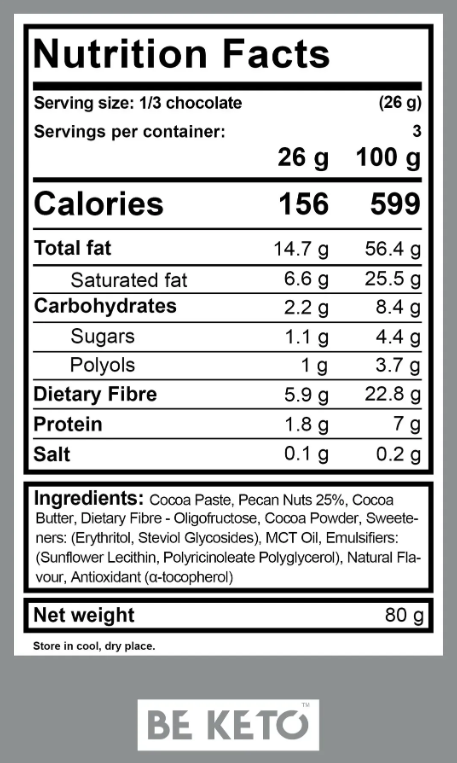 Ciocolata Vegan Keto + Ulei MCT – Nuci Pecan Magice – 80g (BE KETO)
