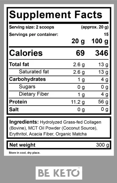 Colagen Keto Matcha Organic + MCT 300g (BE KETO)
