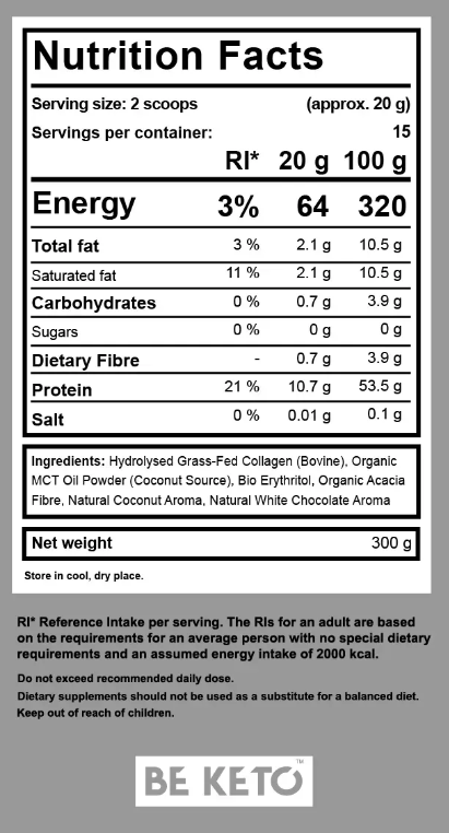 Colagen Keto + Ulei MCT – Cocos & Ciocolata Alba (BE KETO)