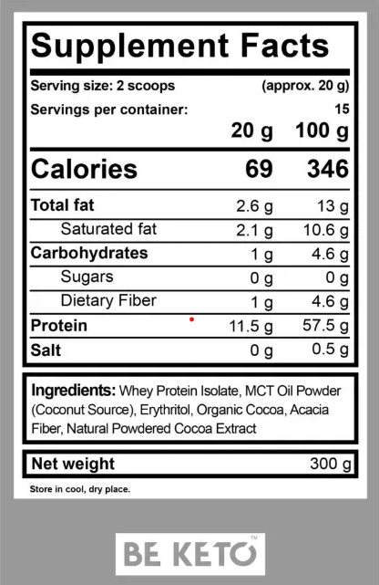 Proteina Zer Izolata Keto + MCT – Ciocolata Naturala 300g