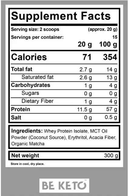 Proteină Izolată din Zer Keto + MCT – Matcha Organică 300g