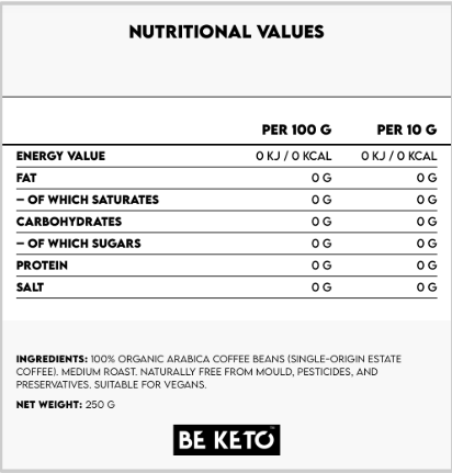 Cafea organica decofeinizata – boabe 250 g