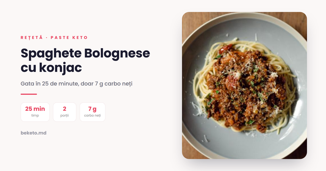 Spaghete Bolognese cu konjac – rețetă keto cu paste Be Keto
