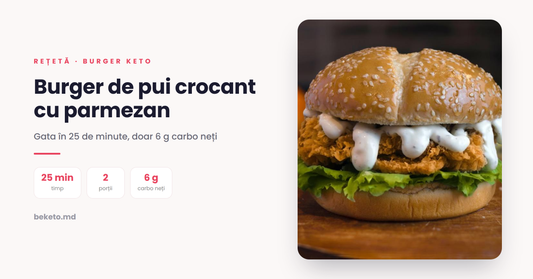 Burger de pui crocant cu parmezan – rețetă keto cu chifle Be Keto