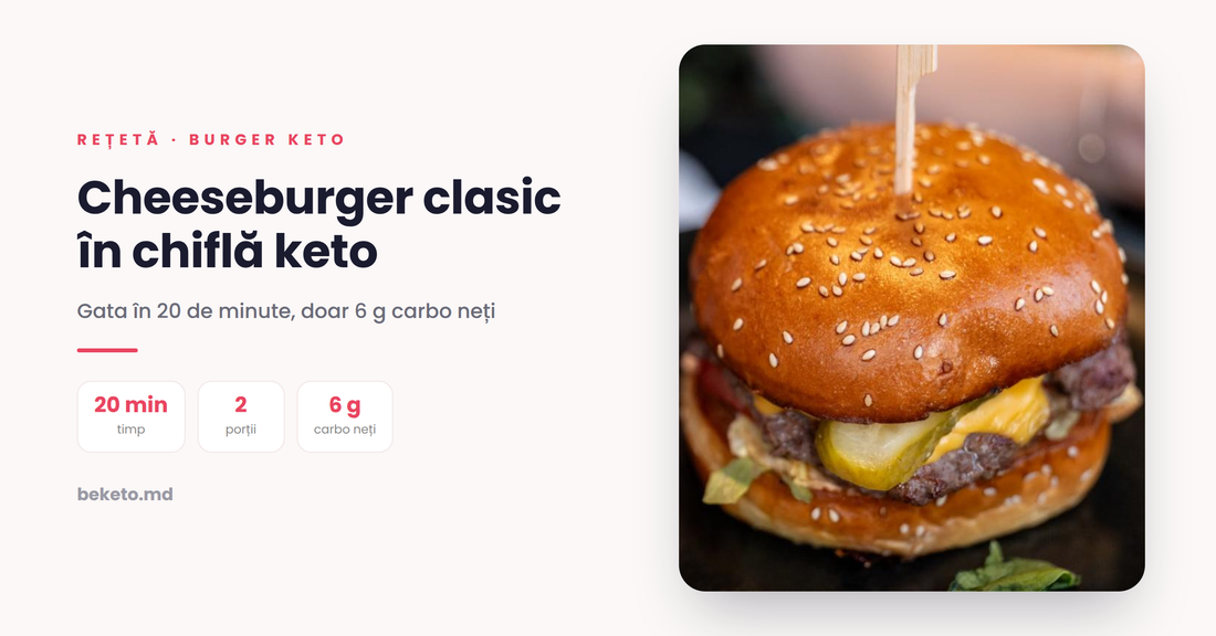 Cheeseburger clasic în chiflă keto – rețetă cu chifle Be Keto