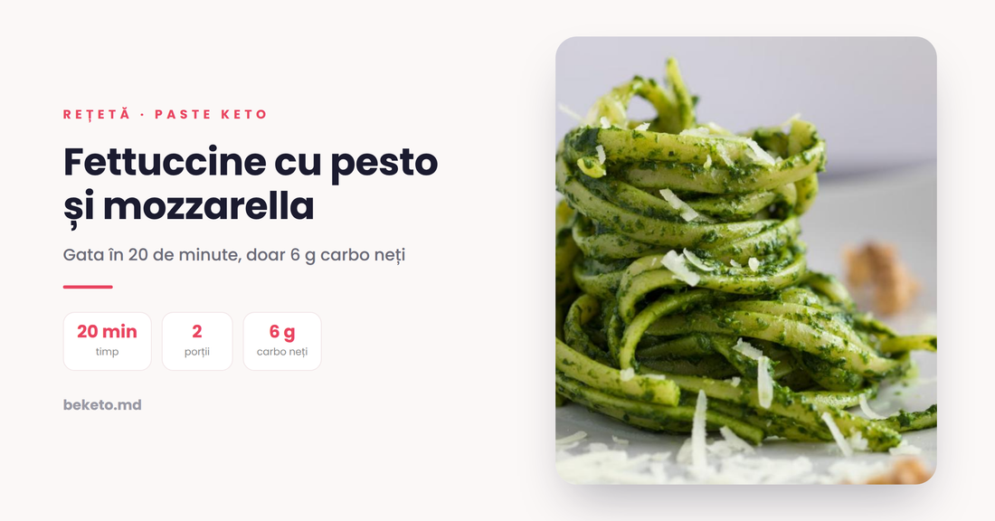 Fettuccine cu pesto și mozzarella – rețetă keto cu konjac Be Keto