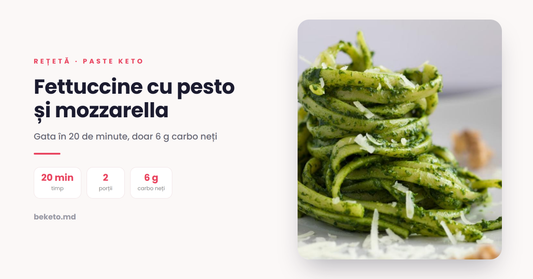 Fettuccine cu pesto și mozzarella – rețetă keto cu konjac Be Keto