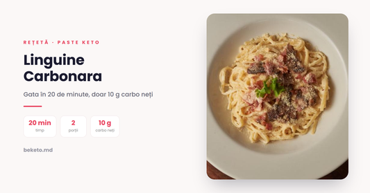 Linguine Carbonara cremoasă keto cu paste Be Keto
