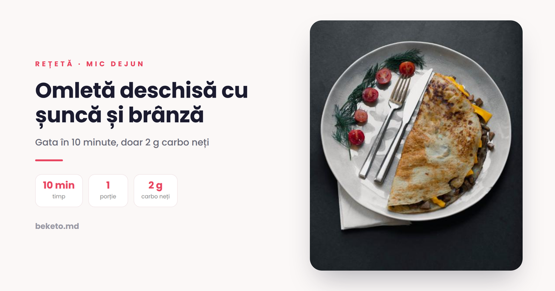Omletă deschisă cu șuncă și brânză