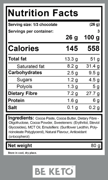 Ciocolata Vegan Keto + Ulei MCT – Neagra Clasica – 80g (BE KETO)