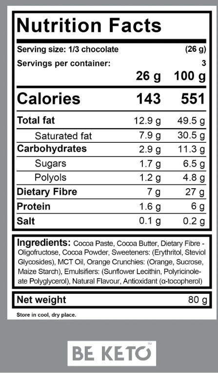 Ciocolata Vegan Keto + Ulei MCT – Portocala Sunshine – 80g (BE KETO)