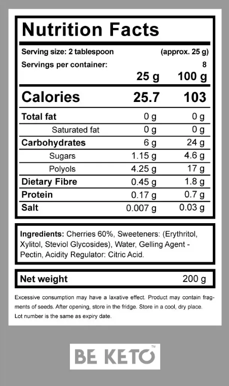 Dulceață Keto Cireșe pe Deasupra 200g (BE KETO)