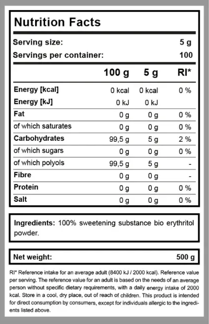Organic Erythritol Powder – 500g (BE KETO)