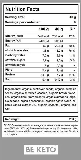 Granola Organica  Keto – Vanilie Franceza 250g (BE KETO)