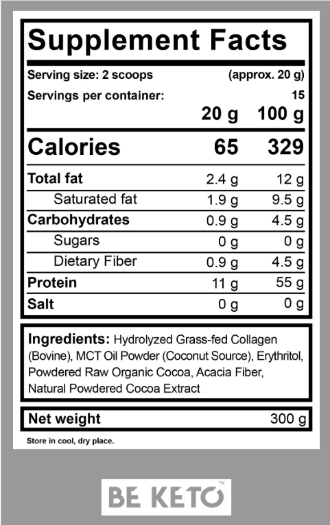 Natural Chocolate Keto Collagen + MCT 300g (BE KETO)