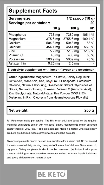 Pudra Electroliti Keto – Lamaie Proaspata 200g (BE KETO)