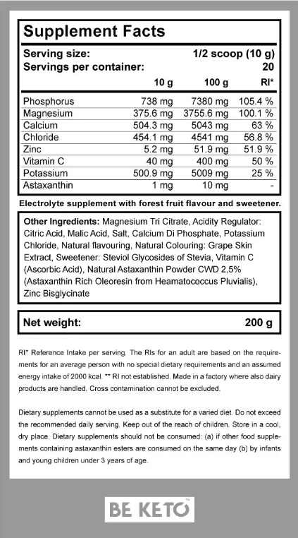 Pudra Electroliti Keto – Fructe de Padure 200g (BE KETO)