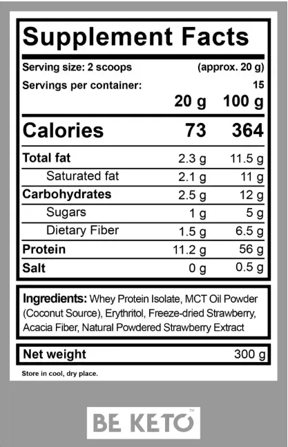 Keto + MCT Izolat Proteic din Zer – Căpșuni Proaspete 300g