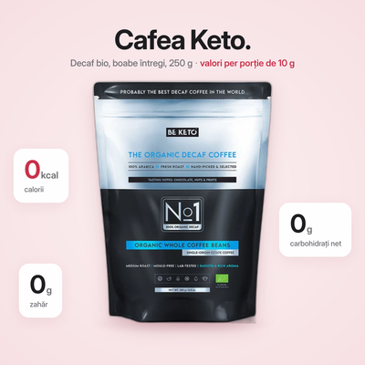Cafea organica decofeinizata – boabe 250 g