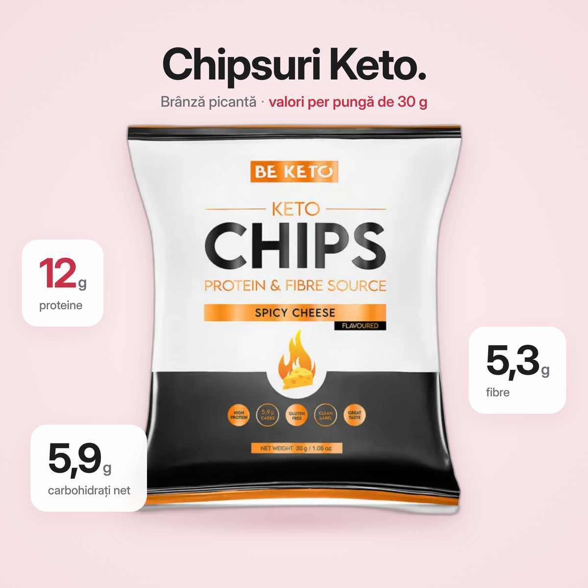 Кето-чипсы – Пикантный сыр 30г (BE KETO)