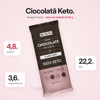 Ciocolata Vegan Keto + Ulei MCT – Neagra Clasica – 80g (BE KETO)