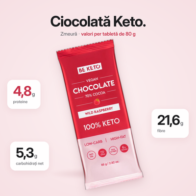 Ciocolata Vegan Keto + Ulei MCT – Zmeura Salbatica – 80g (BE KETO)