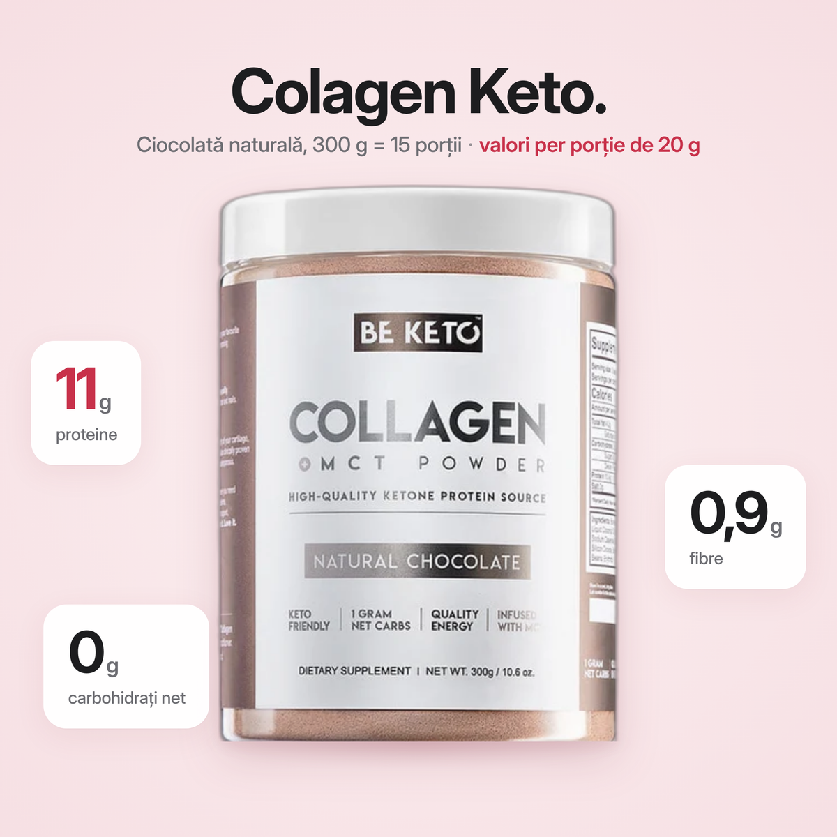 Colagen Keto Ciocolata Naturala + MCT 300g (BE KETO)