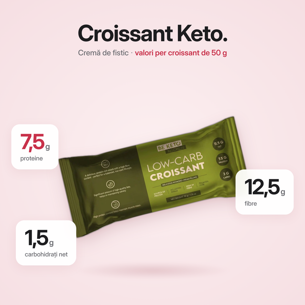 Croissant Low-Carb cu Umplutura de Fistic 50g (BE KETO)