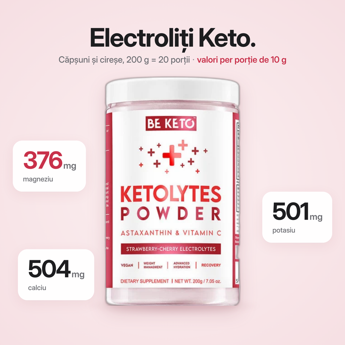 Pudra Electroliti Keto – Capsuna si Cires 200g (BE KETO)