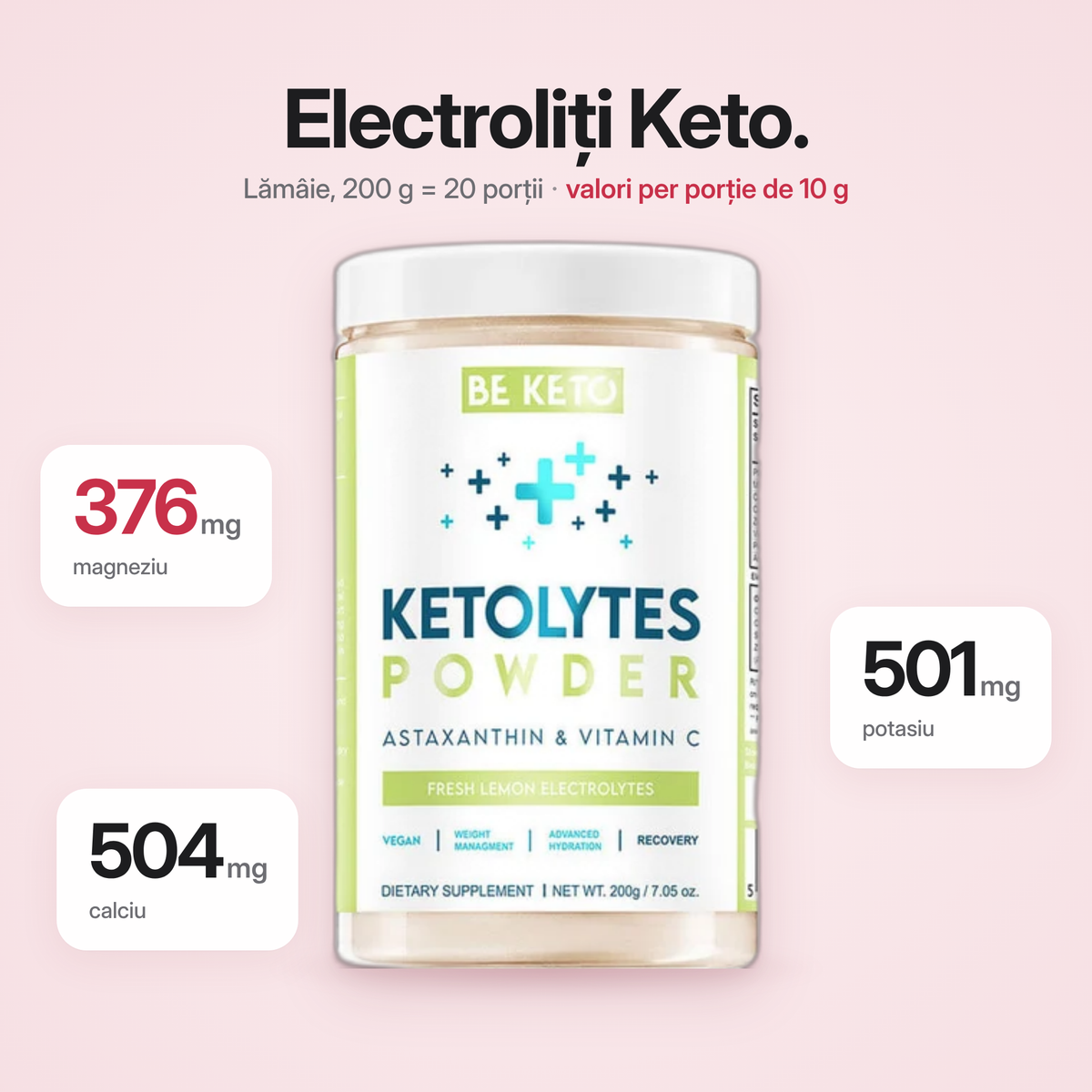 Кето-порошок электролитов – Свежий лимон 200 г (BE KETO)