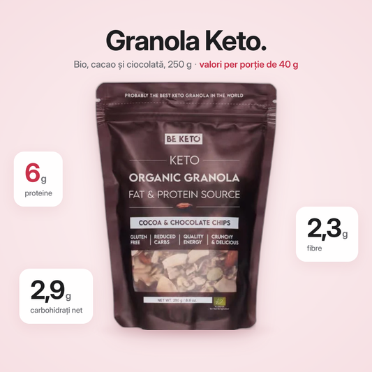 Granola Organica Keto – Cacao & Chipsuri de Ciocolata 250g (BE KETO)