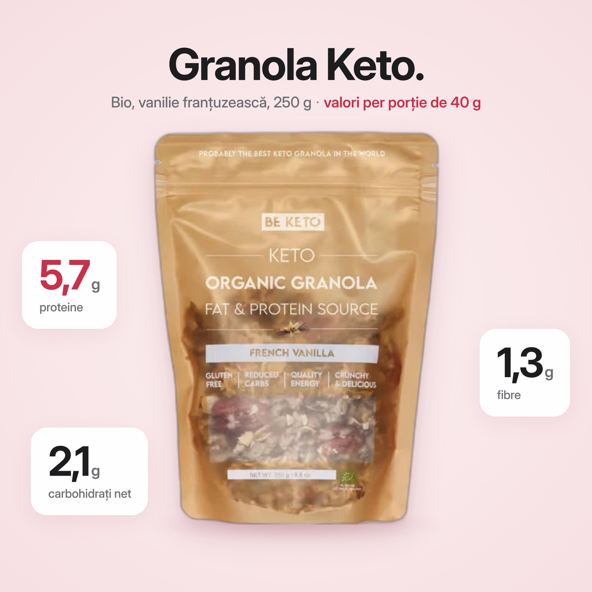 Granola Organica  Keto – Vanilie Franceza 250g (BE KETO)
