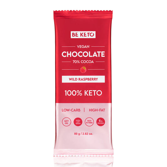 Ciocolata Vegan Keto + Ulei MCT – Zmeura Salbatica – 80g (BE KETO)
