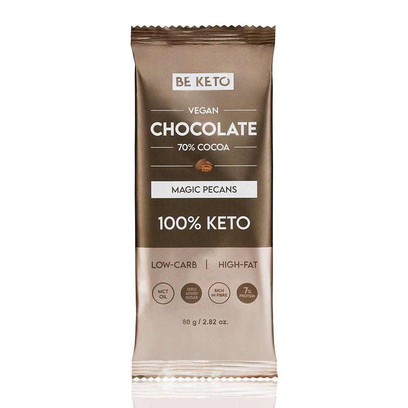 Ciocolata Vegan Keto + Ulei MCT – Nuci Pecan Magice – 80g (BE KETO)