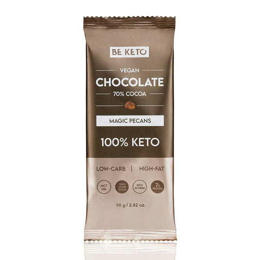 Ciocolata Vegan Keto + Ulei MCT – Nuci Pecan Magice – 80g (BE KETO)