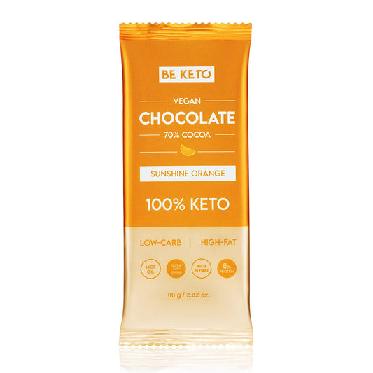 Ciocolata Vegan Keto + Ulei MCT – Portocala Sunshine – 80g (BE KETO)