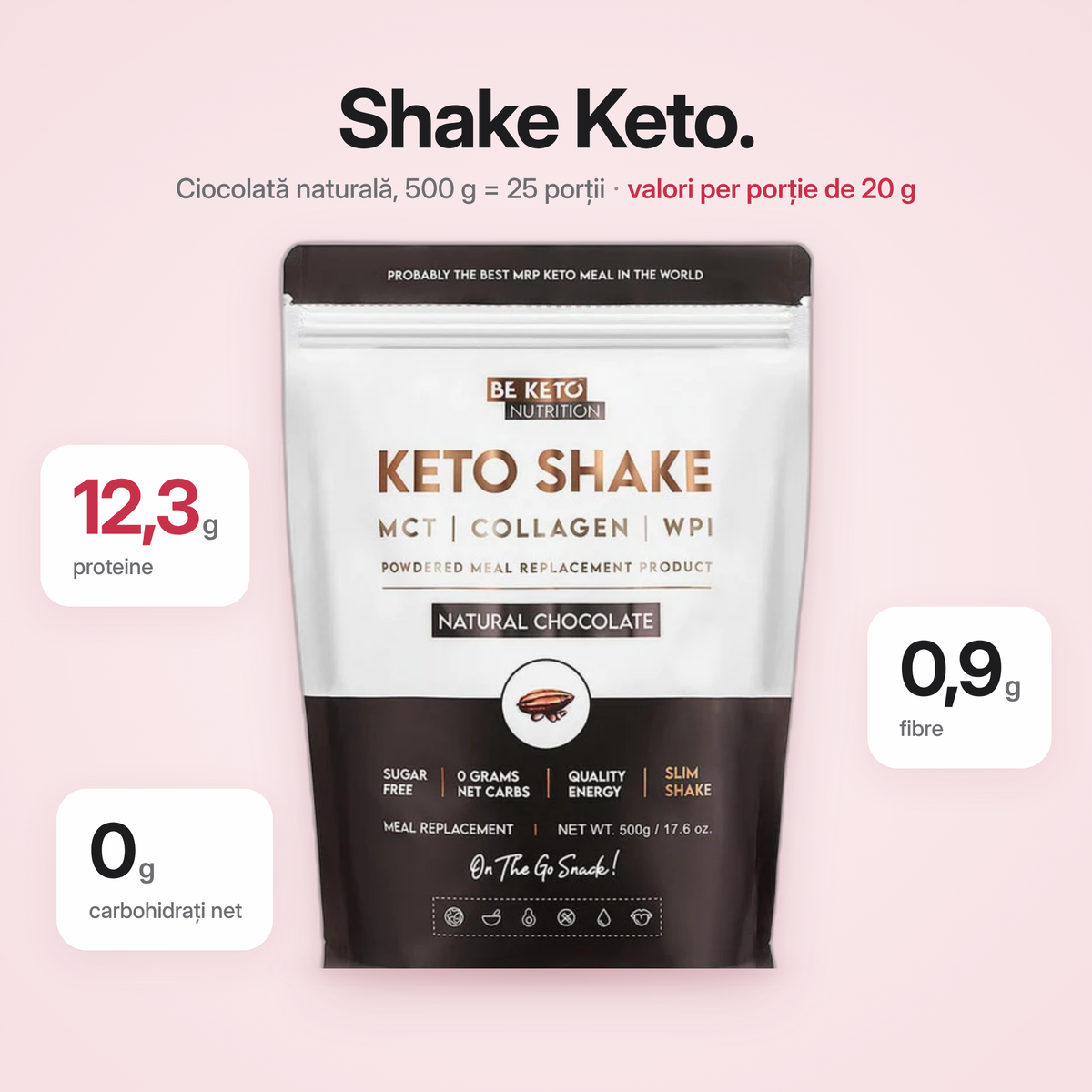 Shake Diet Keto – Ciocolata Naturala 500g (BE KETO)
