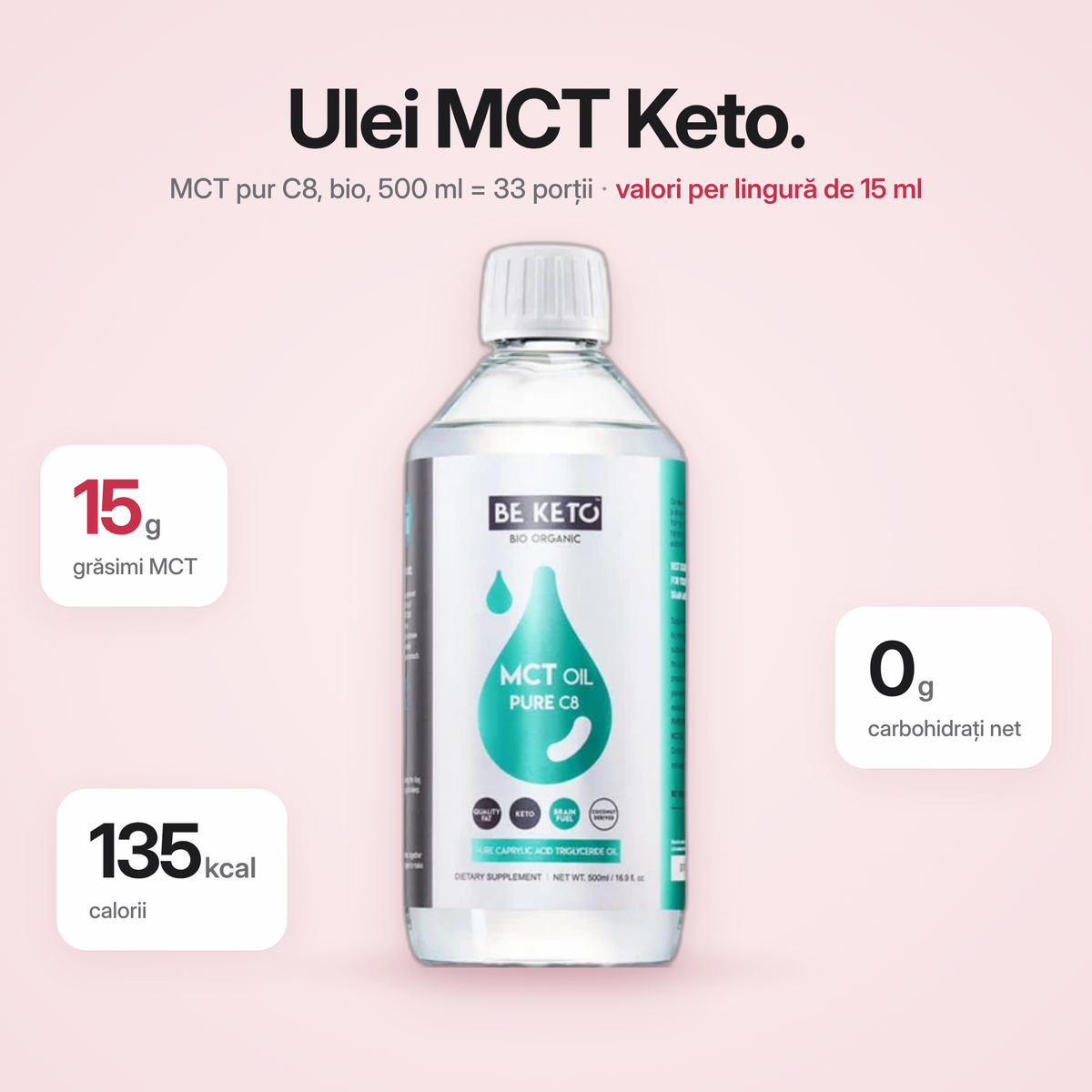 Bio MCT Oil 100% lichid C8 – 500 ml