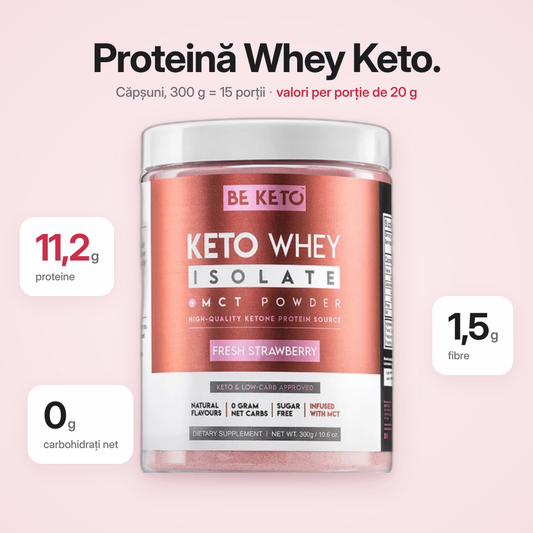 Proteina Whey Izolata Keto + MCT – Capsuni Proaspete 300g