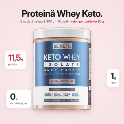 Proteina Whey Izolata Keto + MCT – Ciocolata Naturala 300g