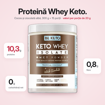 Proteina Whey Izolata Keto + MCT – Cocos & Ciocolata Alba 300g