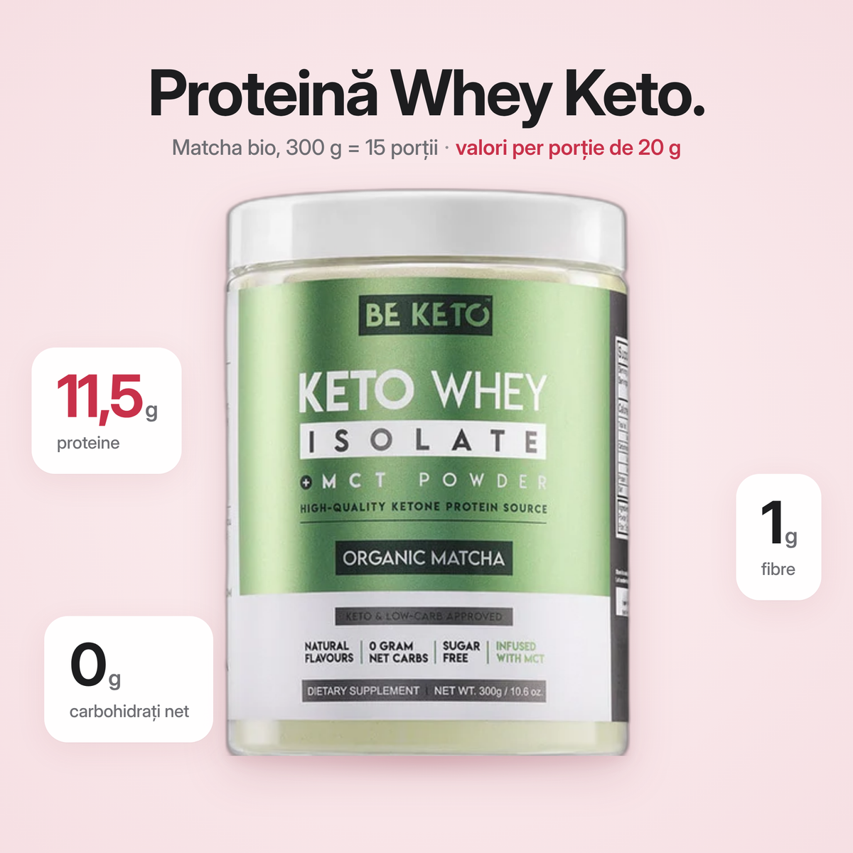 Proteina Whey Izolata Keto + MCT – Matcha Organica 300g