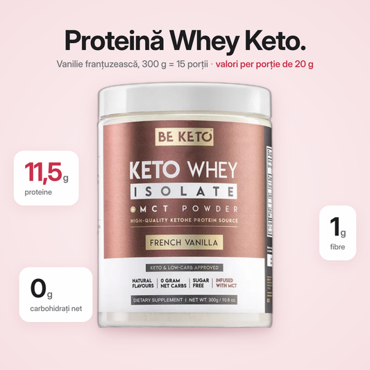 Proteina Whey Izolata Keto + MCT – Vanilie Frantuzeasca 300g
