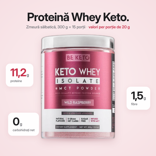 Proteina Whey Izolata Keto + MCT – Zmeura Salbatica 300g