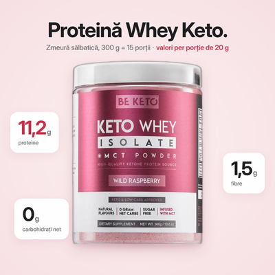 Proteina Whey Izolata Keto + MCT – Zmeura Salbatica 300g